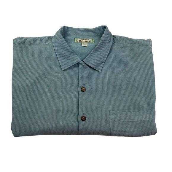 Tommy Bahama Button Up Shirt Mens Large‎ 100% Silk Collared Short Sleeve Green - Picture 2 of 8